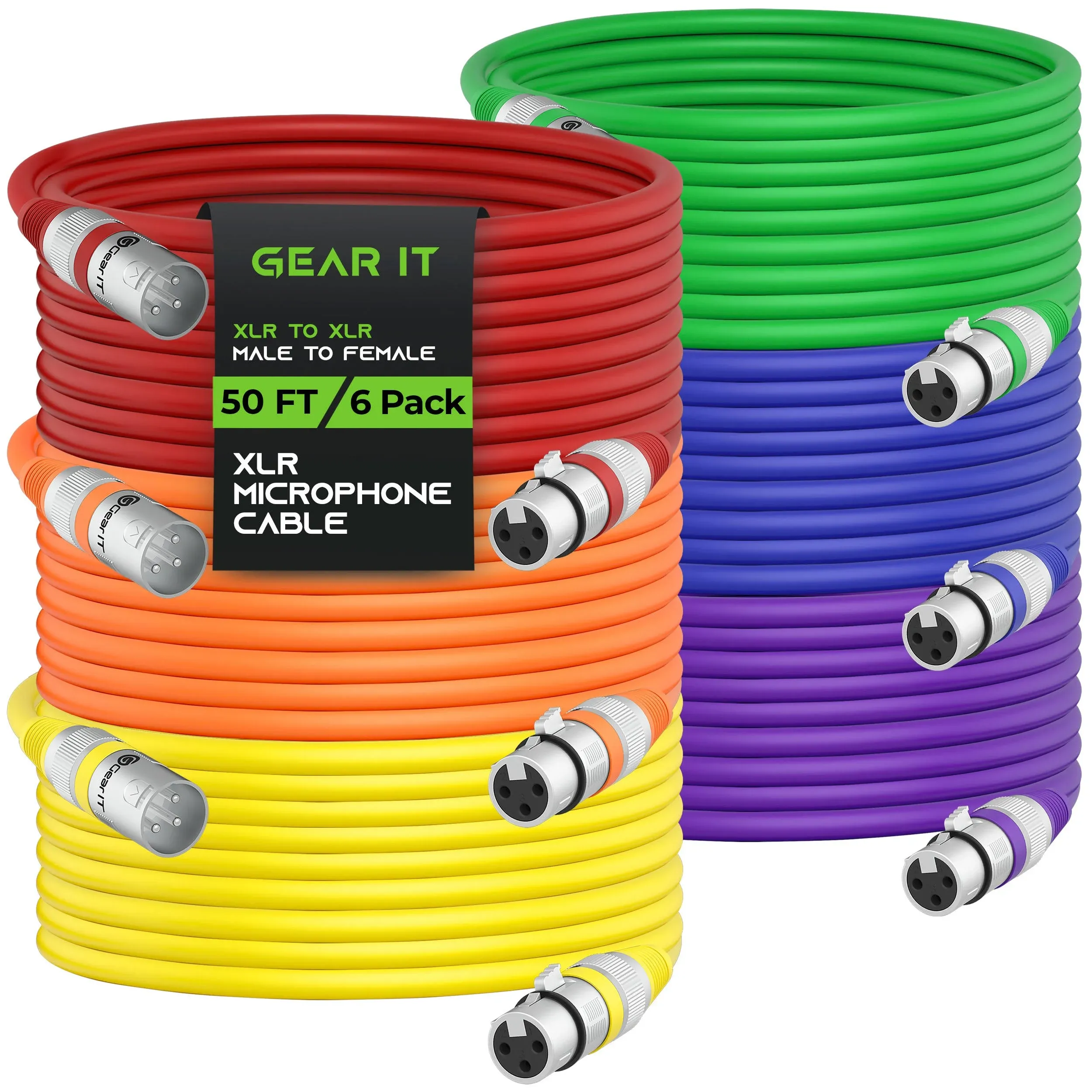 GearIT 3-Pin male to Female XLR to XLR Microphone Cable 50 ft 6-Pack