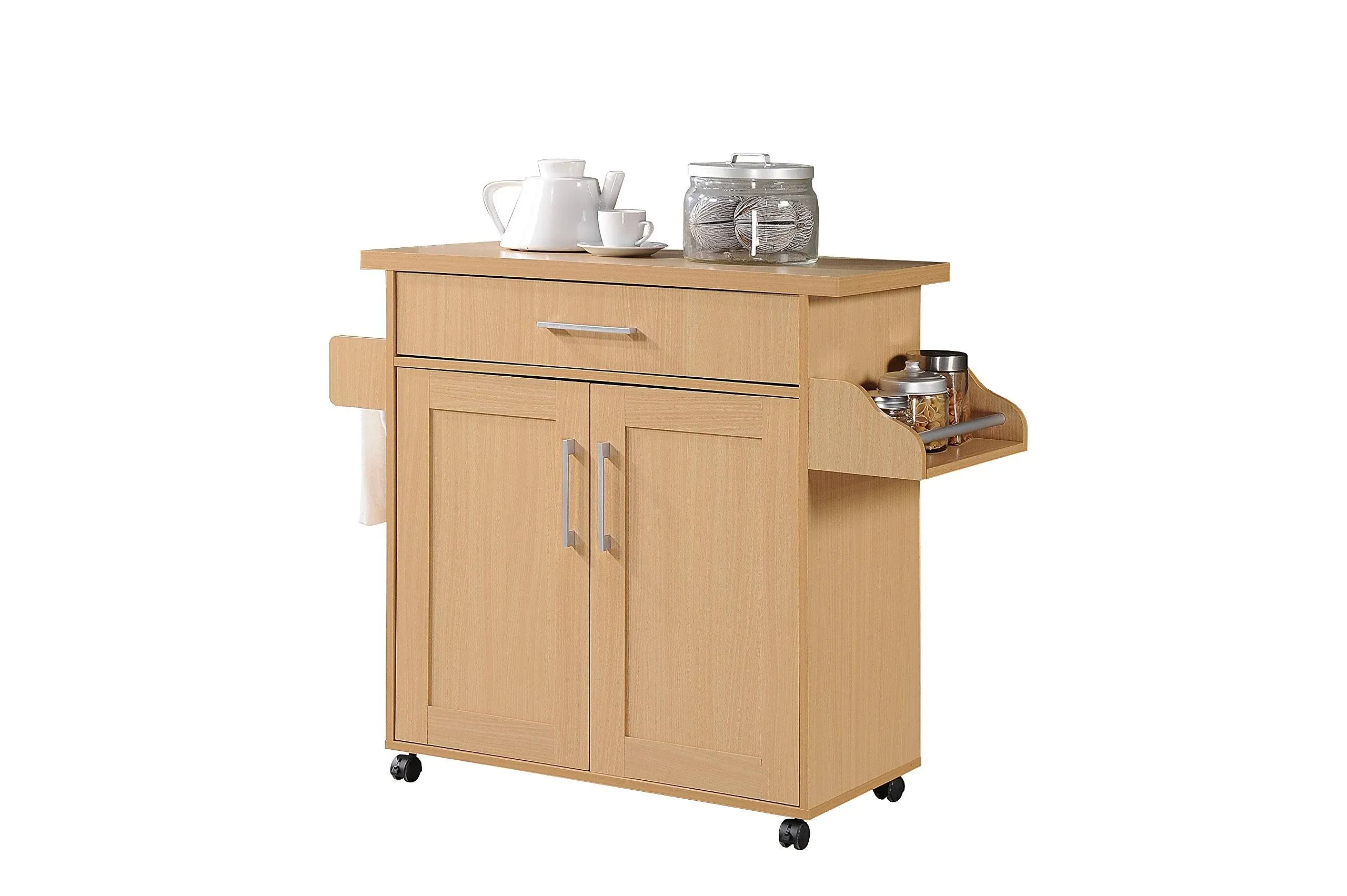 Hodedah Kitchen Island with Spice Rack plus Towel Holder