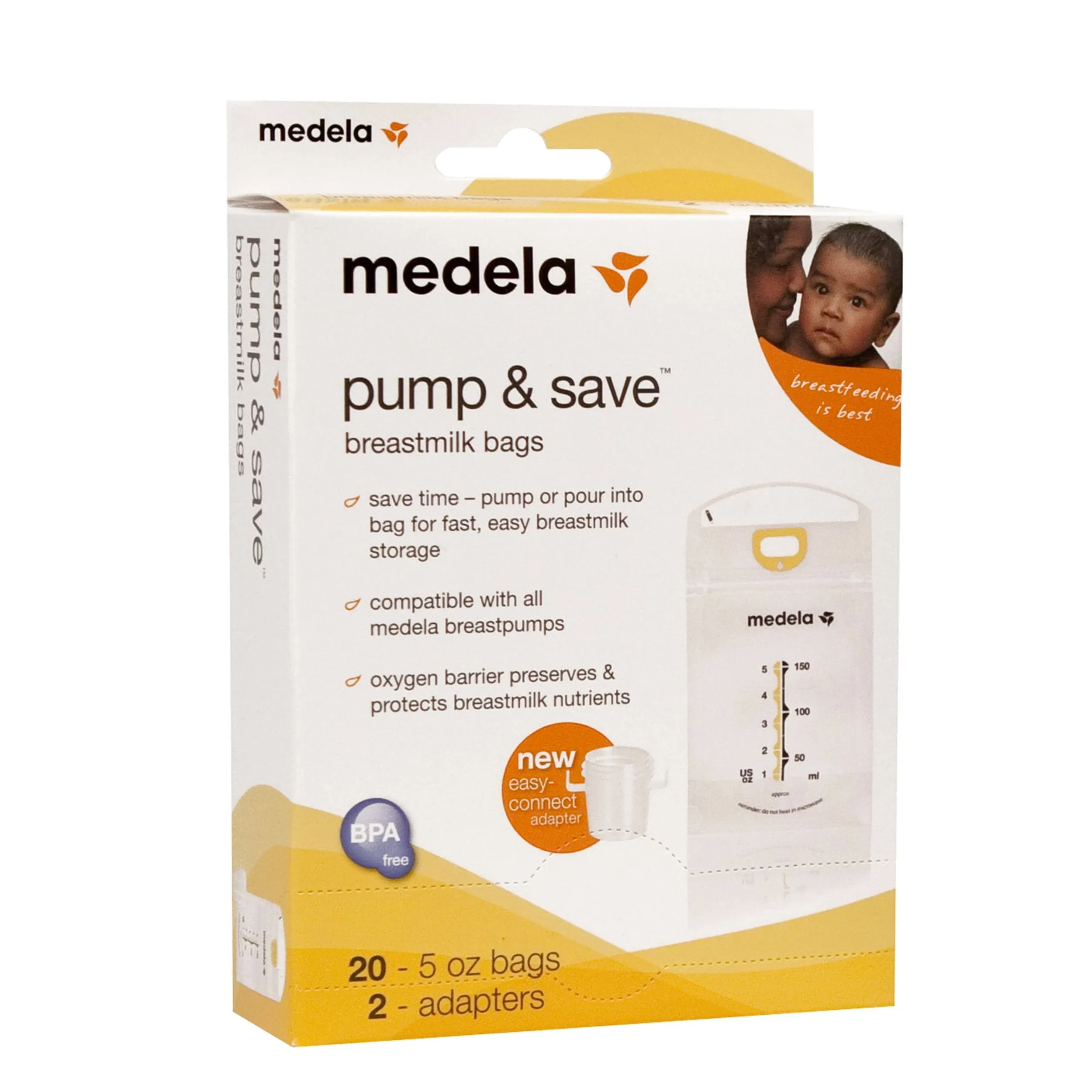 20 Medela Pump &amp; <wbr/>Save Sealed Breastmilk Storage Bags with 2 Easy Connect Adapter