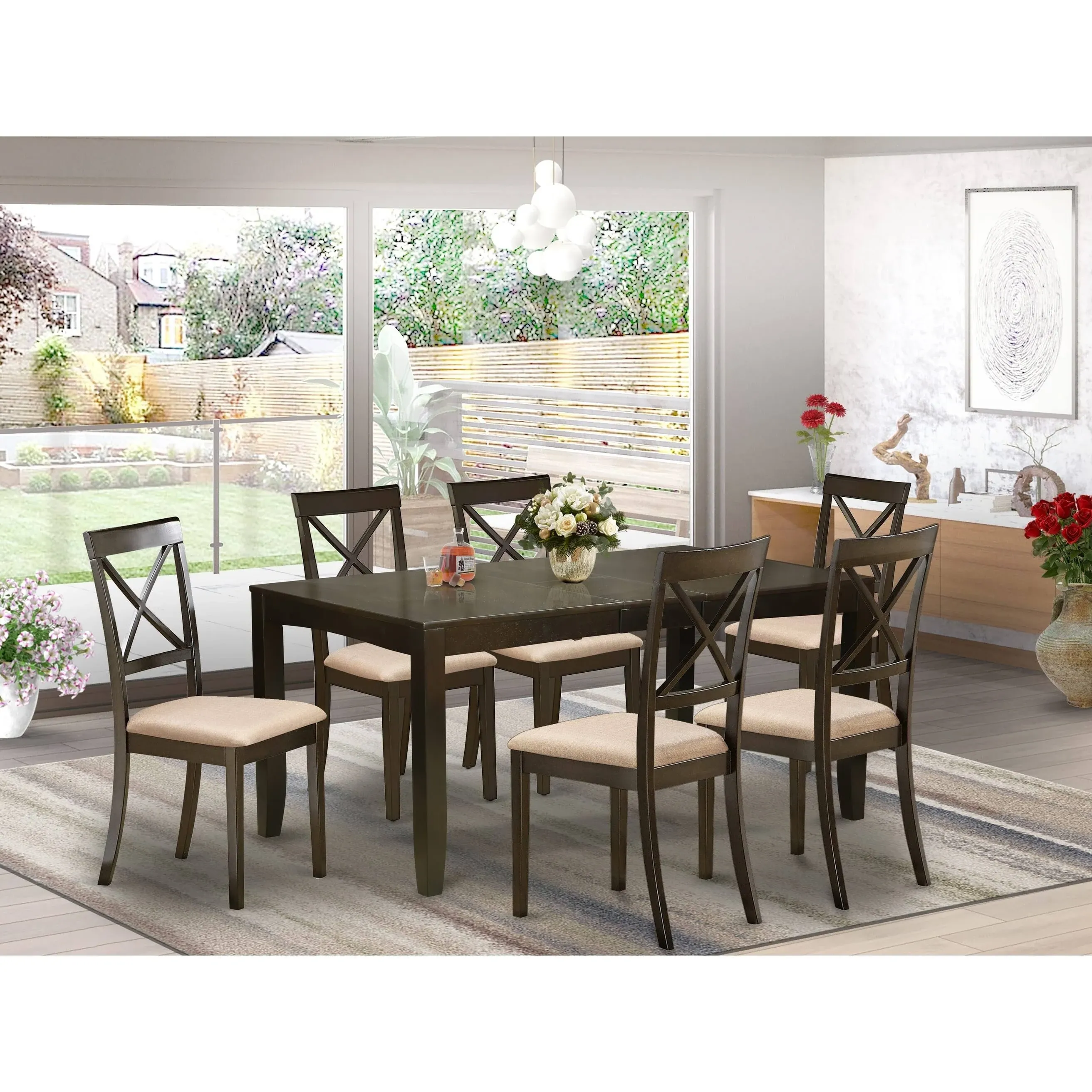 East West Furniture LYBO7-CAP-C 7 Piece Dining Table Set-Kitchen Tables with Leaf ...