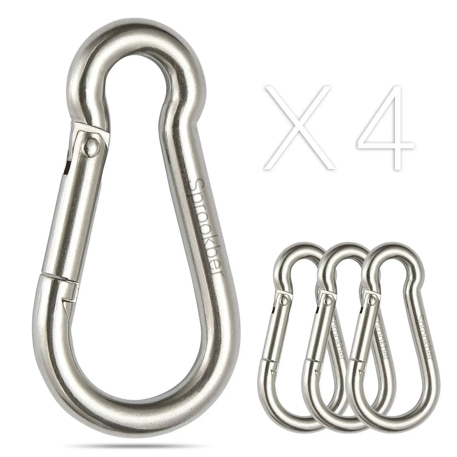 sprookber Stainless Steel Carabiner Spring Snap Hook - 304 Stainless Steel Heavy Duty Clips, Set of 4