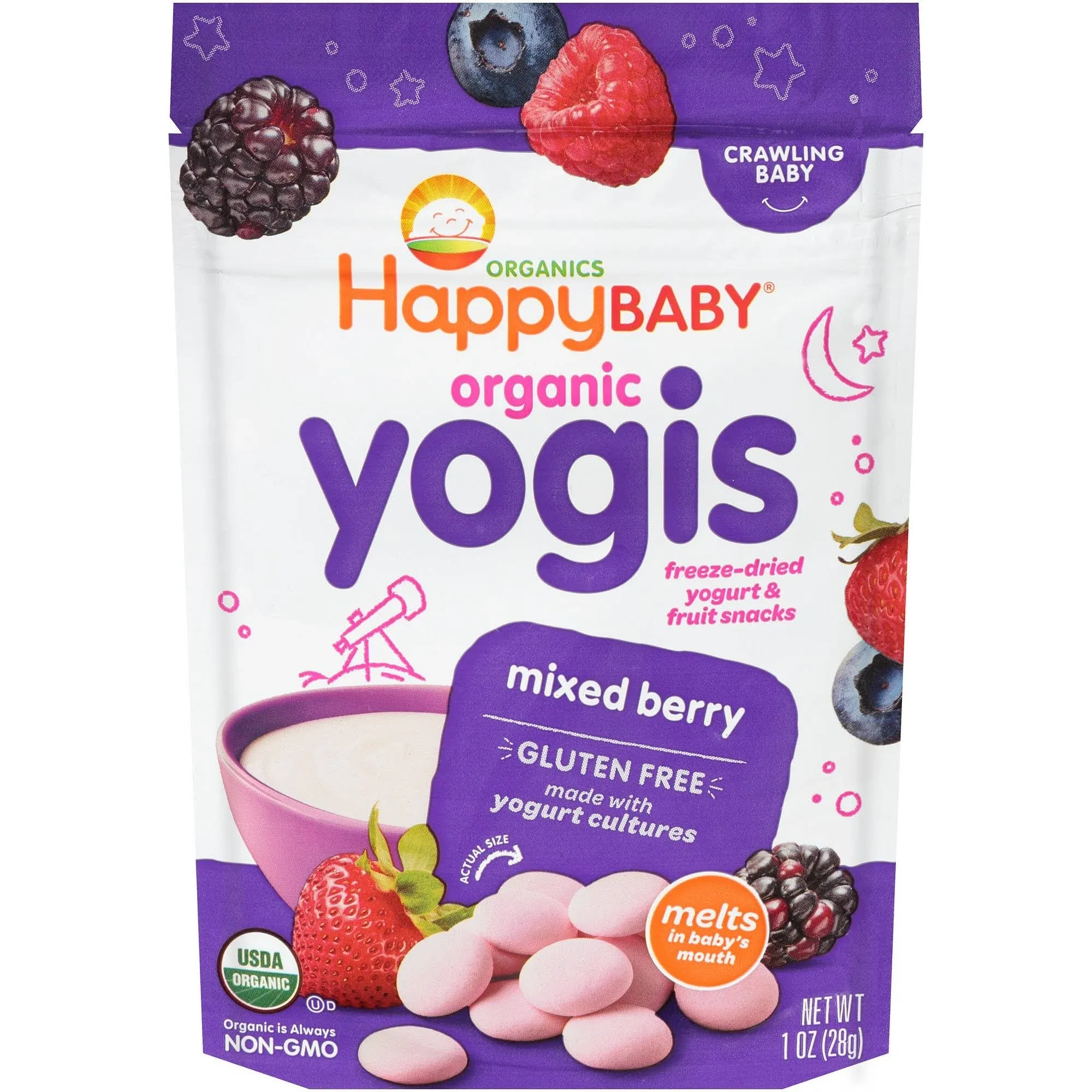 HappyBaby Organic Yogis Mixed Berry Yogurt Snacks, 1 OZ