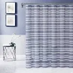 Dainty Home Linen Shower Curtain Waterproof & Machine Washable Striped Boho Fabric White Shower Curtain Bathroom Curtain Shower Curtain Set for Bathrooms 70 X 72 Inch Long Shower Curtains in Navy