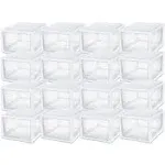 Sterilite 27 Quart Clear & White Plastic Storage Bin with One Drawer, 8 Pack