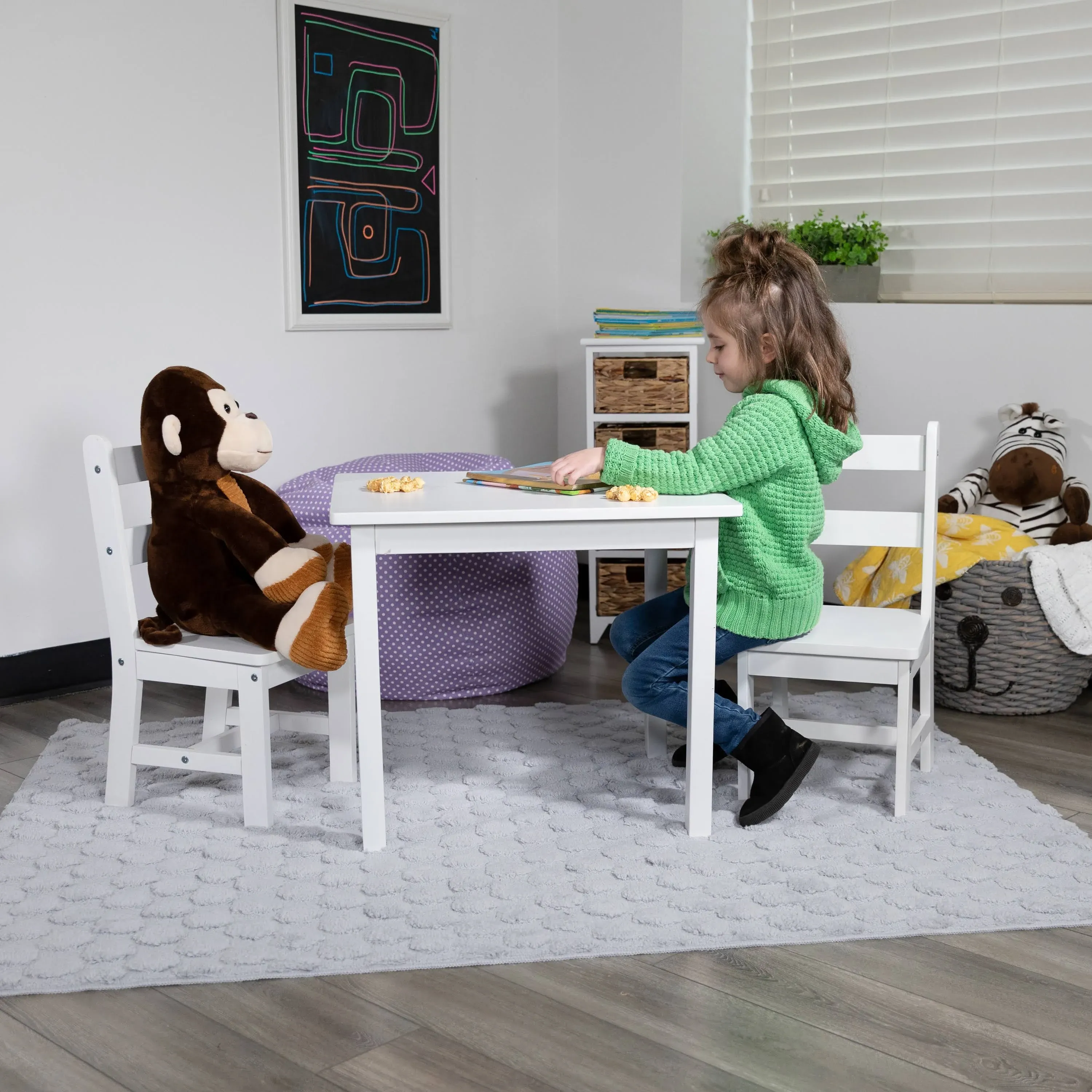 Flash Furniture Kids Solid Hardwood Table and Chair Set for Playroom - Bedroom - Kitchen - 3 Piece Set - White