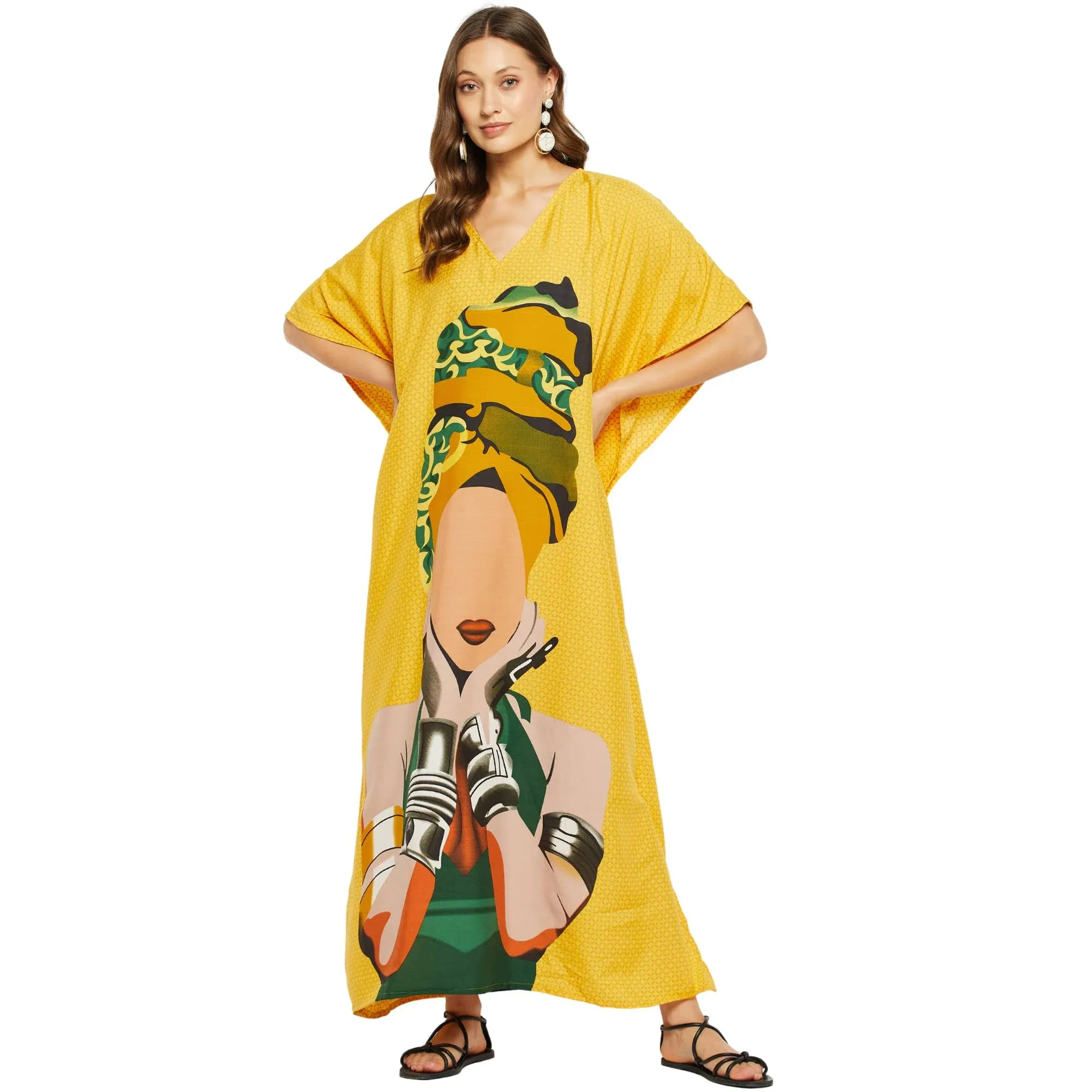 Gypsie Blu Women Long Caftan Plus Size Dress Beach Cover Ups Polyester Kimono ...