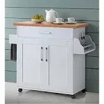 HODEDAH Kitchen Island W/ Spice Rack Towel Holder Side Storage White