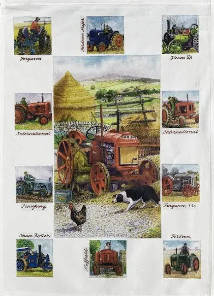 Farm Tractors Collection Large Cotton Tea Towel