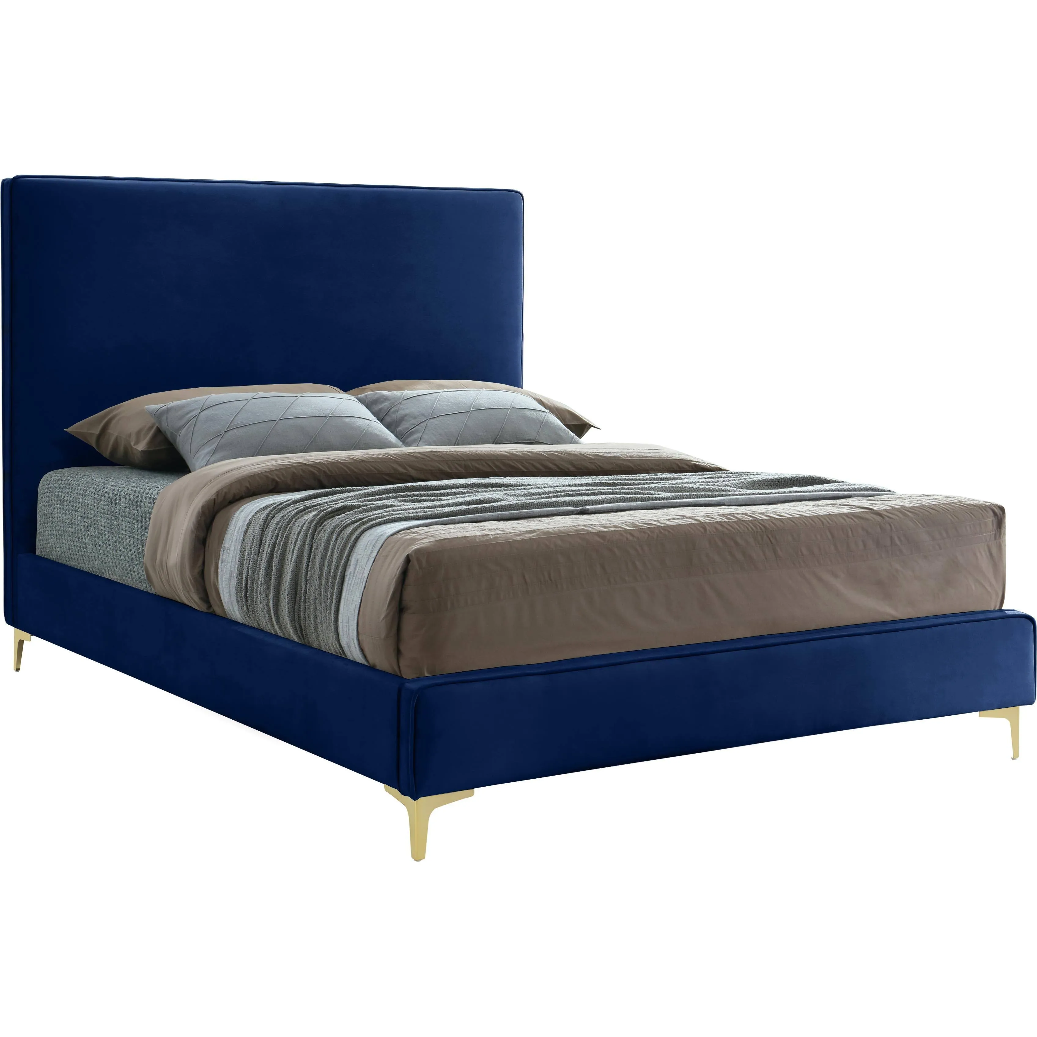 Meridian Furniture - Geri Velvet Queen Bed In Navy - Gerinavy-Q