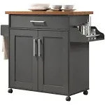 Hodedah Kitchen Island with Spice Rack plus Towel Holder