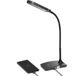 Black LED Desk Lamp Built in USB Port 3 Level Touch Dimmer Adjustable Neck New