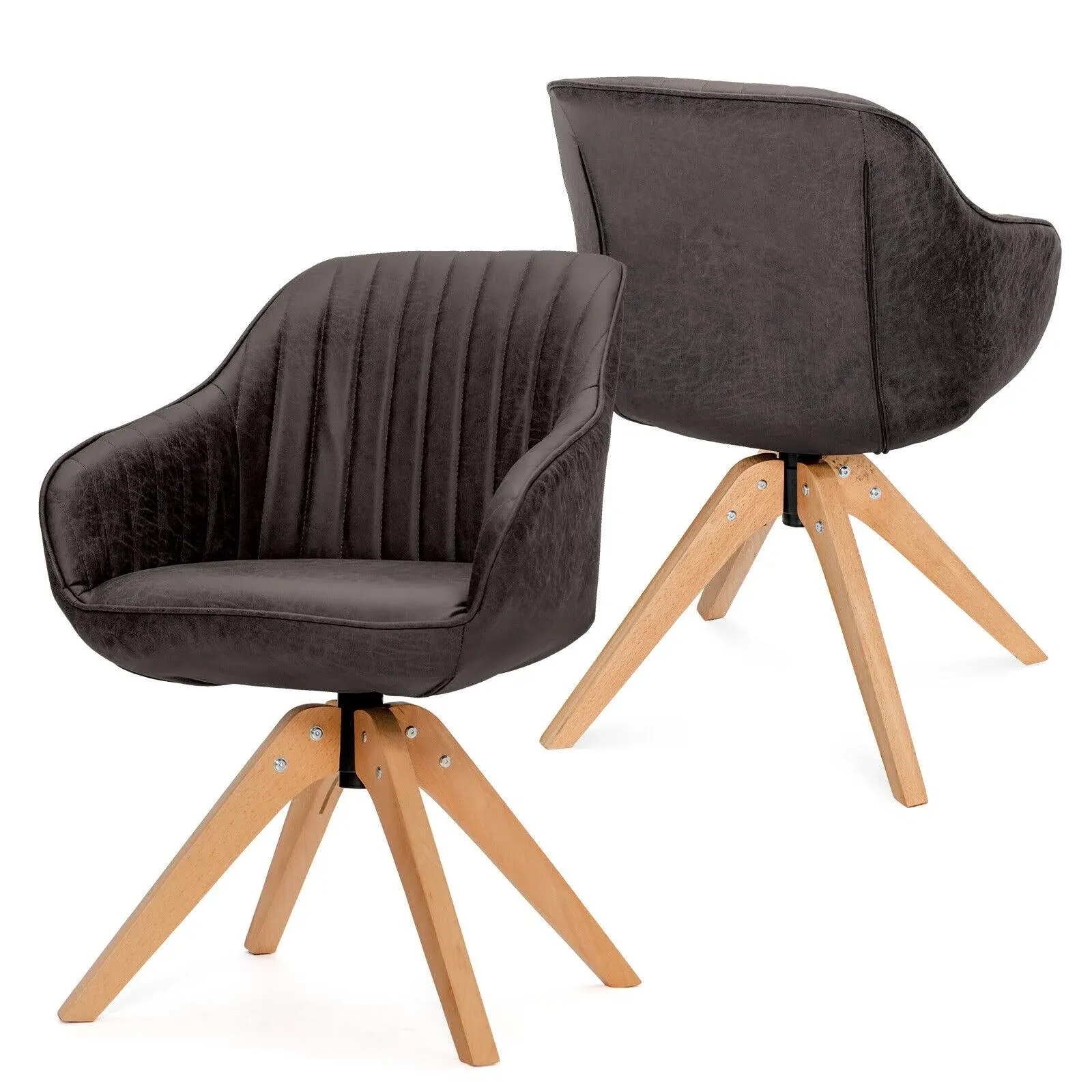 Costway Modern Leathaire Swivel Accent Chair with Beech Wood Legs