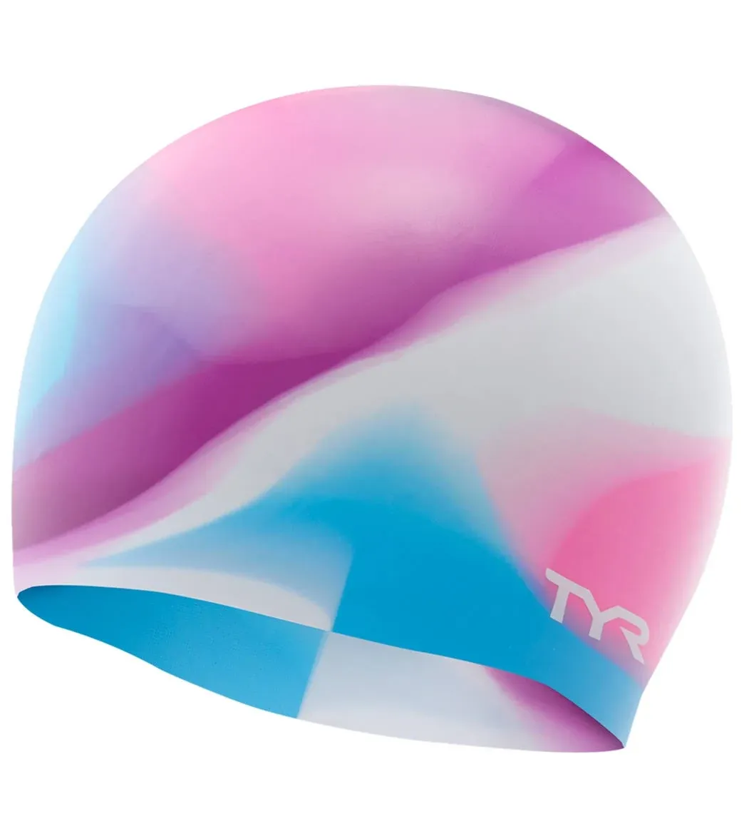 TYR Lcsjrtd Tie Dye Silicone Youth Swim Cap - Pink/Purple