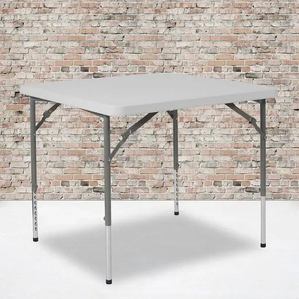 Flash Furniture 2.79-Foot Square Height Adjustable Granite White Plastic Folding Table