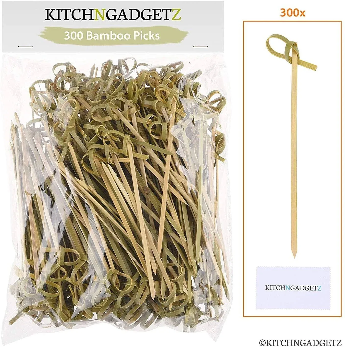 Bamboo Cocktail Picks - 300 Pack - 4.1 inch - With Looped Knot - Great for Cocktail Party or Barbeque Snacks, Club Sandwiches, etc. - Natural Bamboo - Keeps Ingredients Pinned Together - Stylish