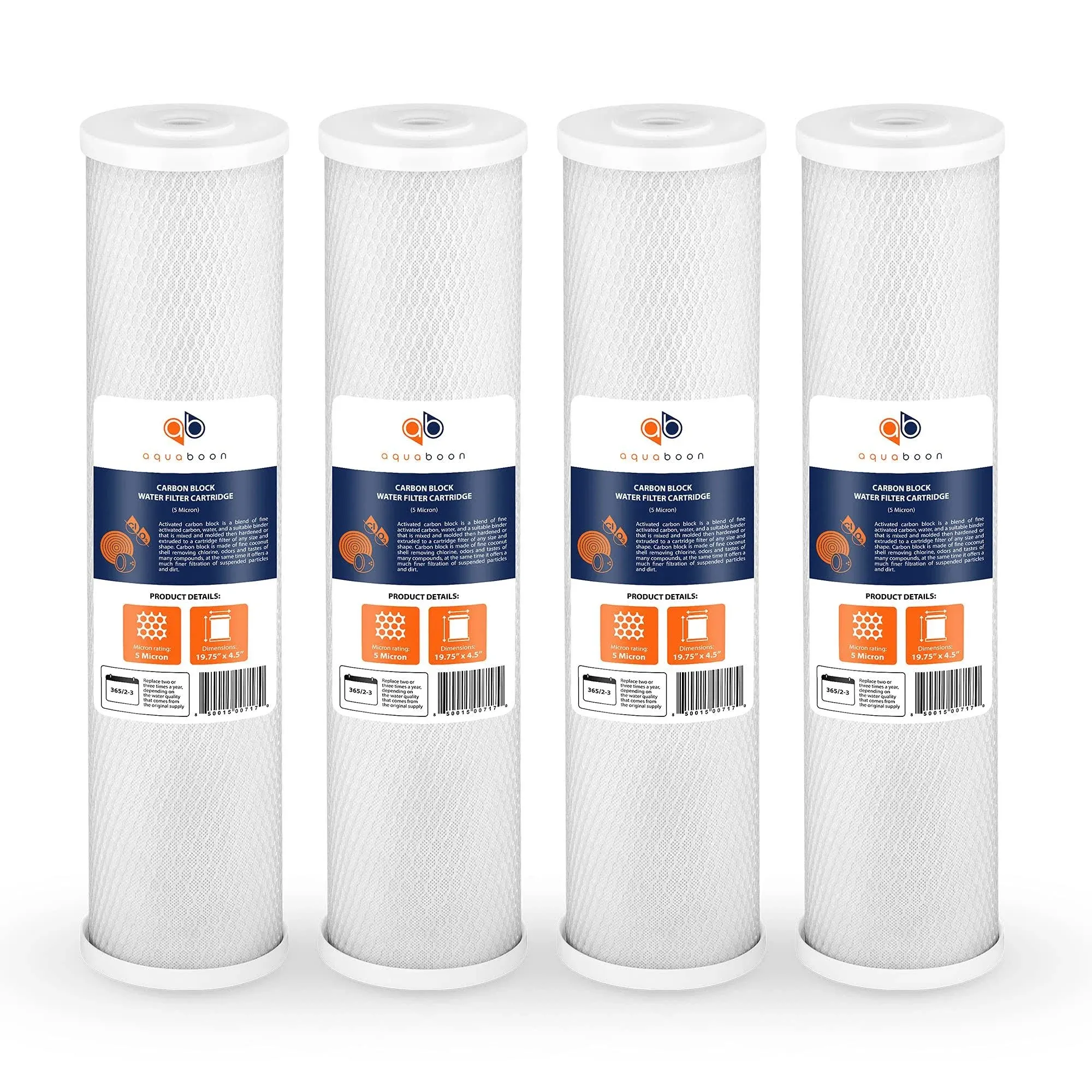 4 Pack Of Aquaboon 5 Micron 20 x 4.5 Inch. Carbon block Water Filter Cartridge