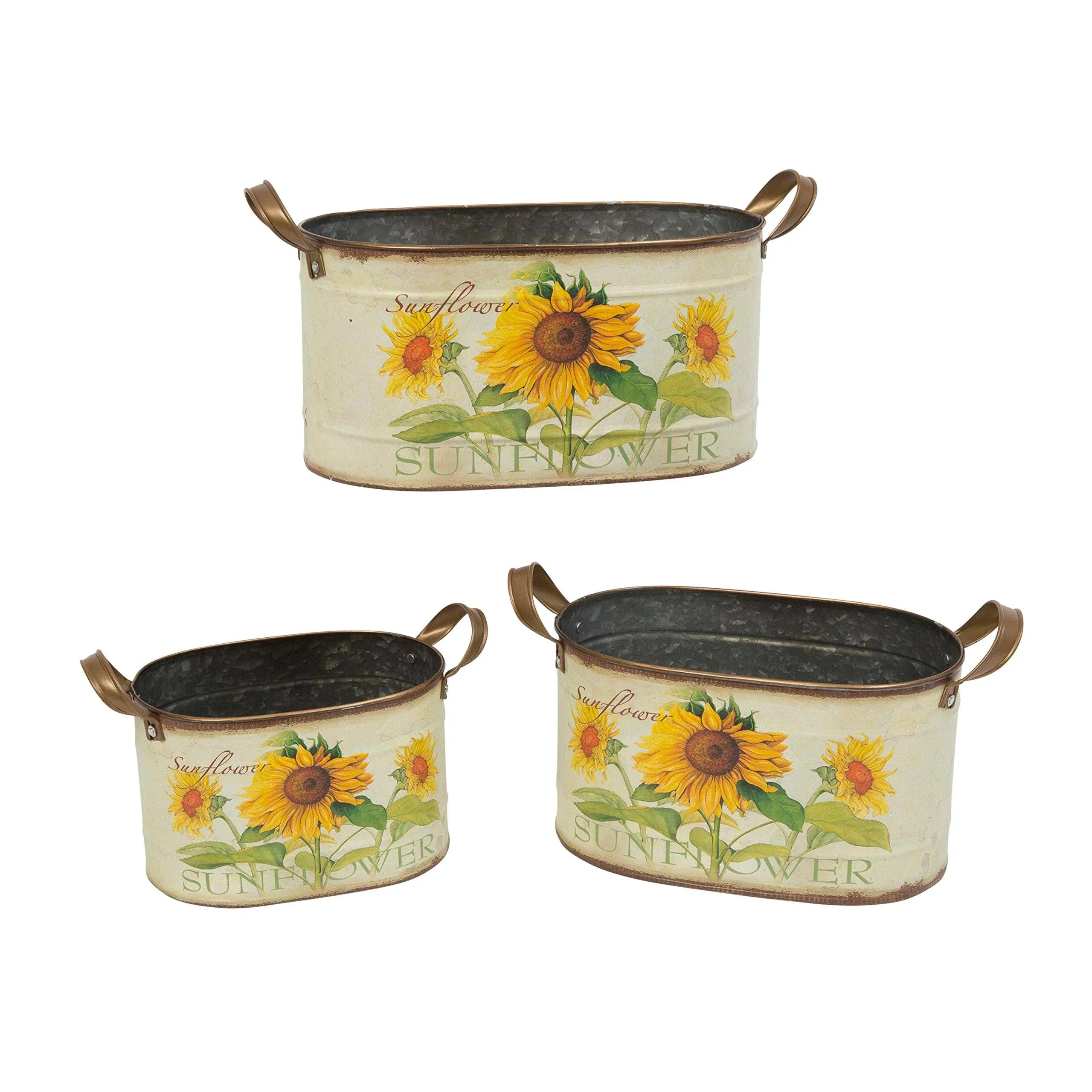 Assorted Metal Nesting Sunflower Decorative Buckets, Set of 3 - Farmhouse - Ice Tools And Buckets   - by Gerson Company | Houzz