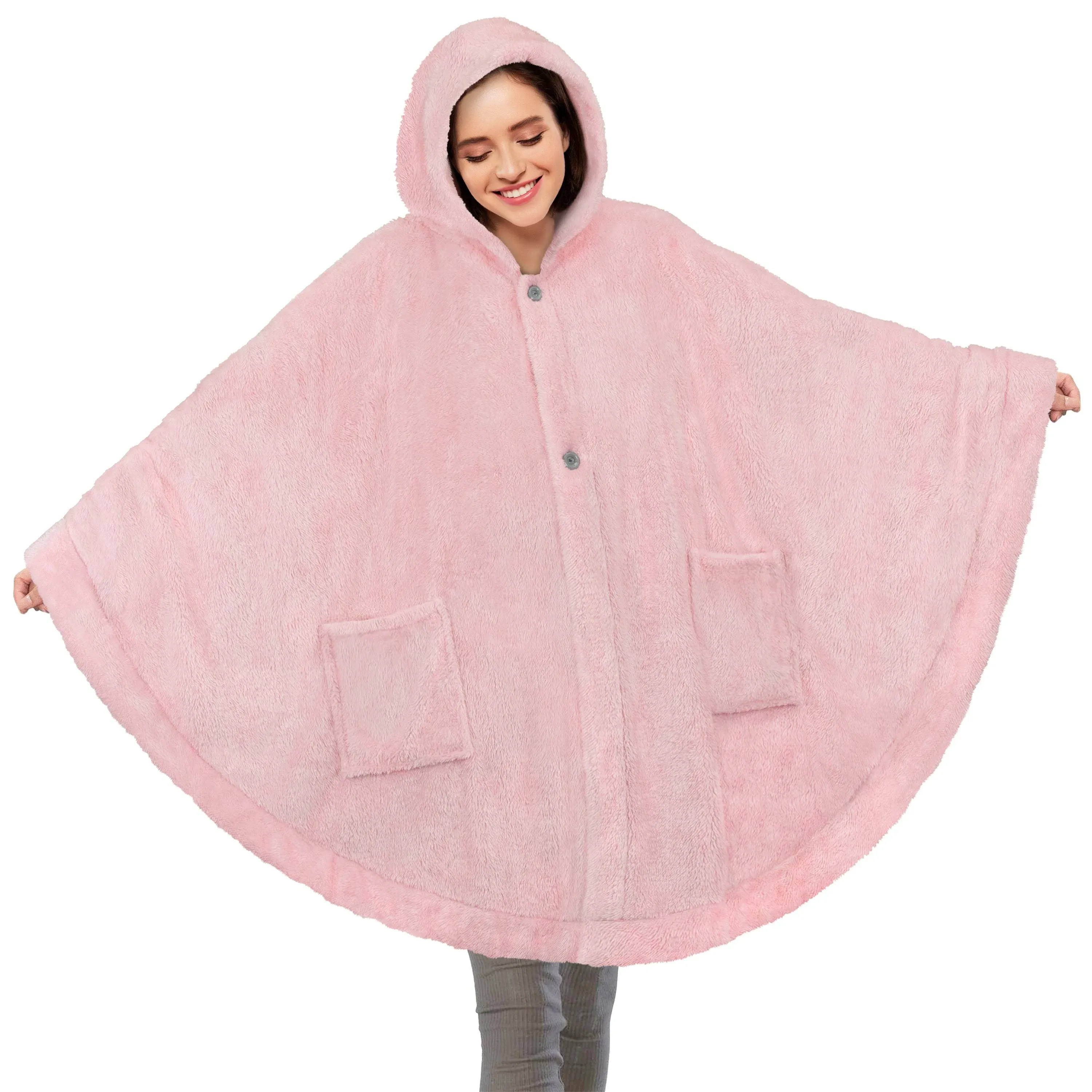 PAVILIA Angel Wrap Hooded Blanket Poncho, Wearable Blanket Throw Wrap Poncho for Women Adult, Cozy Fluffy Sherpa Shawl Cape