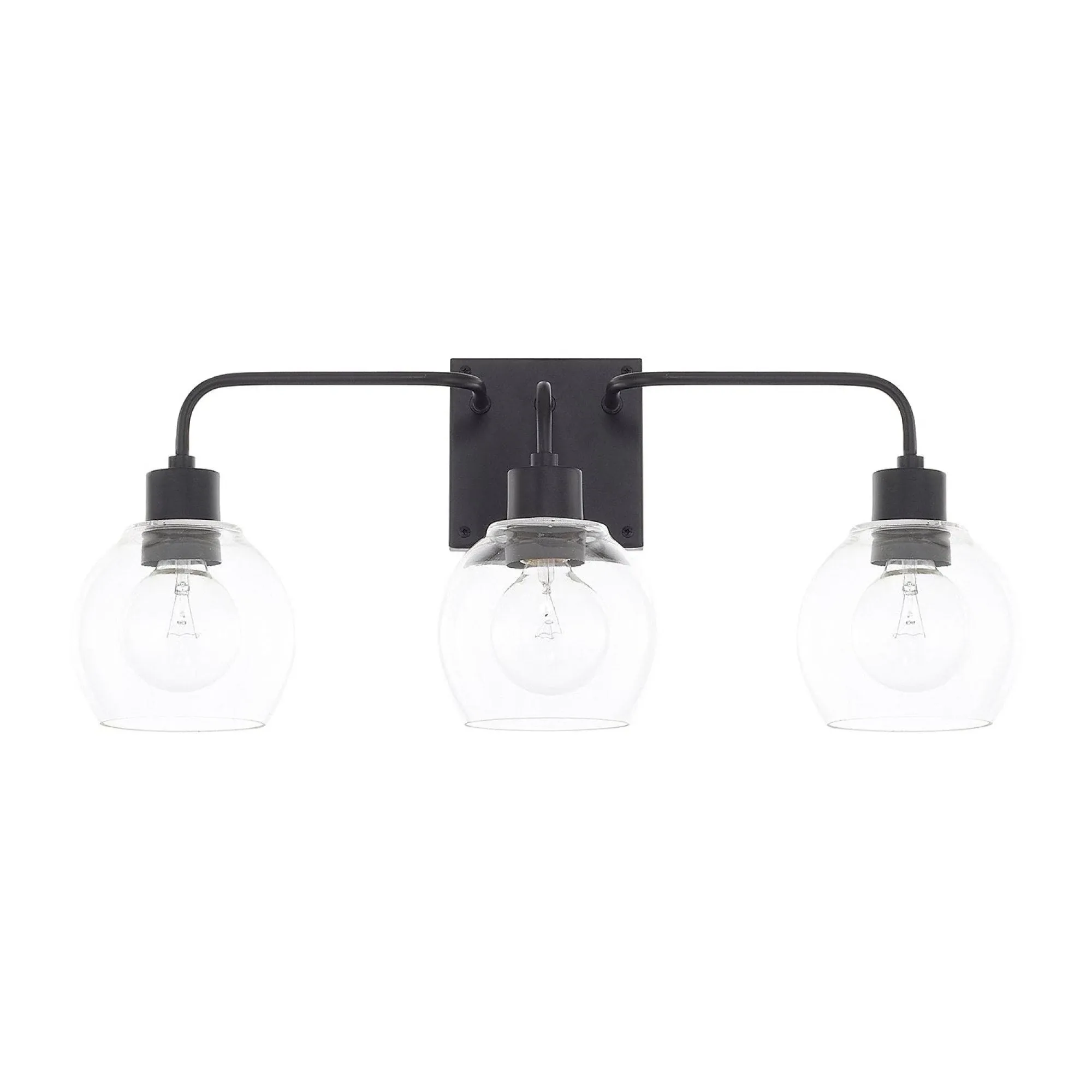 Shop this capital lighting tanner 24" wide 3-light matte black glass vanity light from our top selling Capital Lighting vanity lighting.  LuxeDecor is your premier online showroom for lighting and high-end home decor.