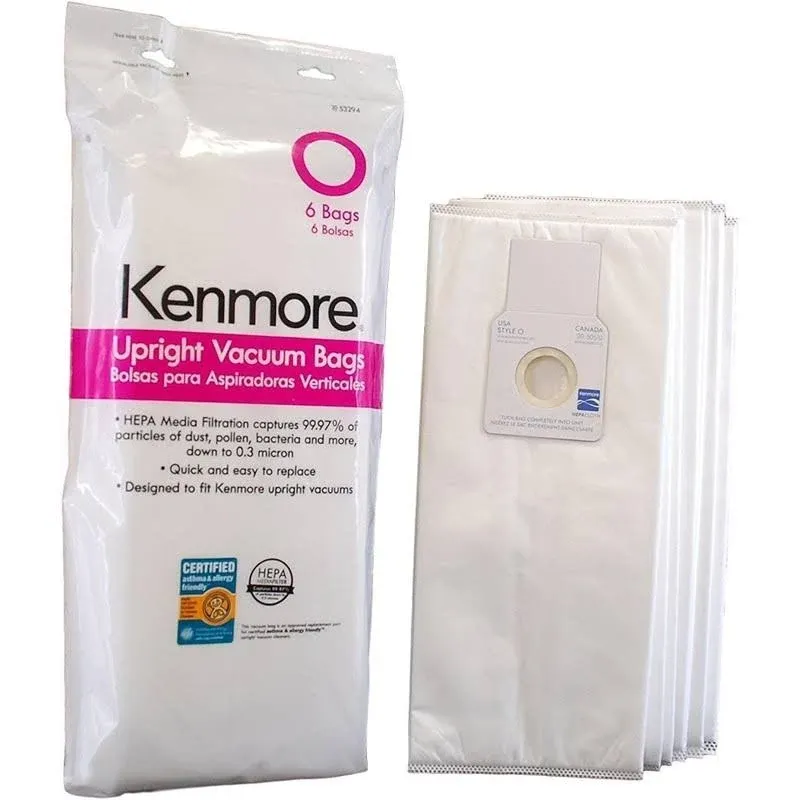 Kenmore 53294 6 Pack Type O HEPA Vacuum Bags for Upright Vacuums