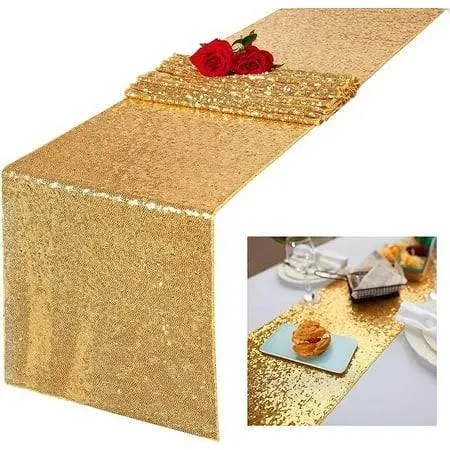 Charoama Glitter Gold Table Runners-12 by 108 inch Luxury Linens -Gold Event ...