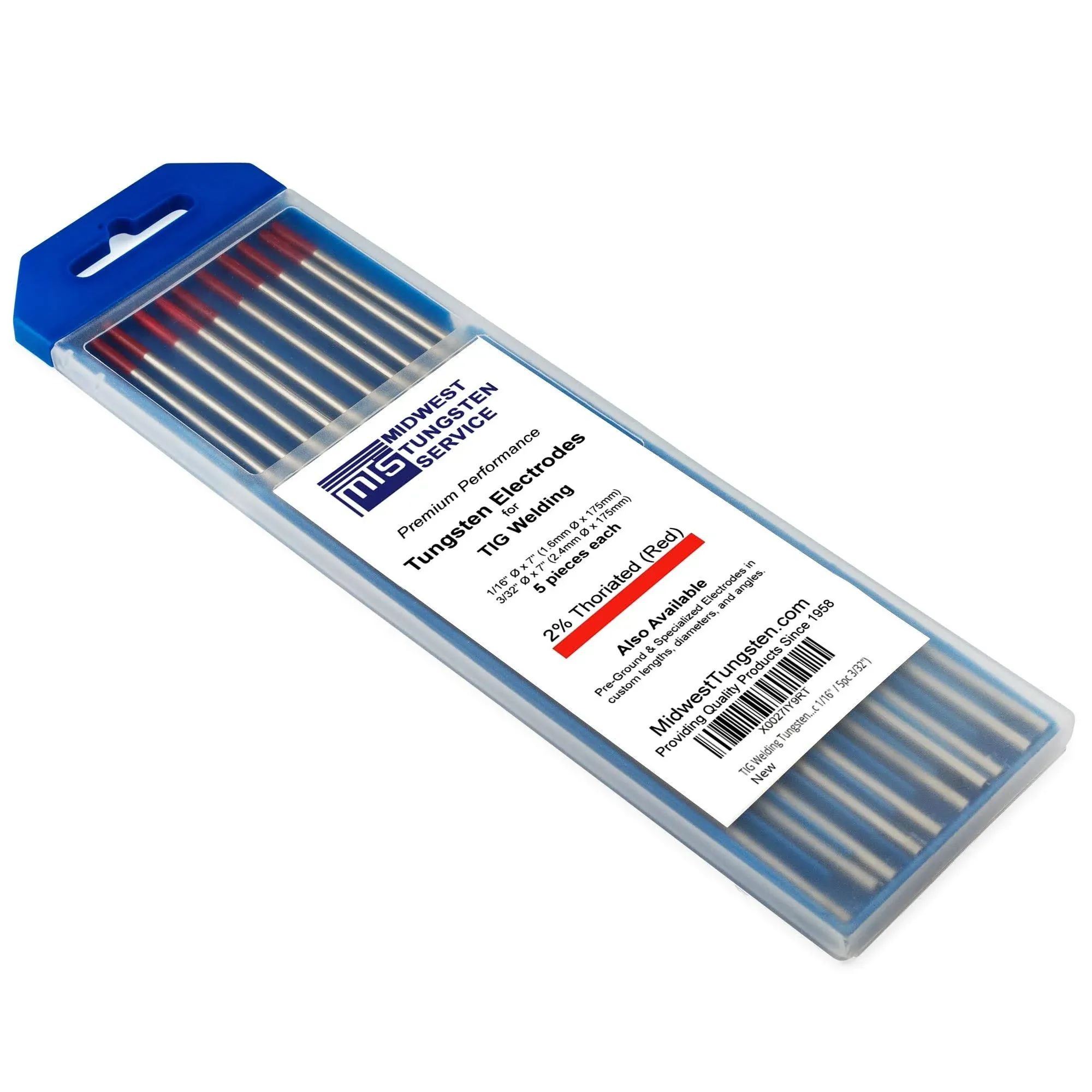 Midwest Tungsten Service TIG Welding Tungsten Electrodes 10-Pack (Blue - 2% Lanthanated (WL20/EWLa-2), 5pc 1/16" & 5pc 3/32")