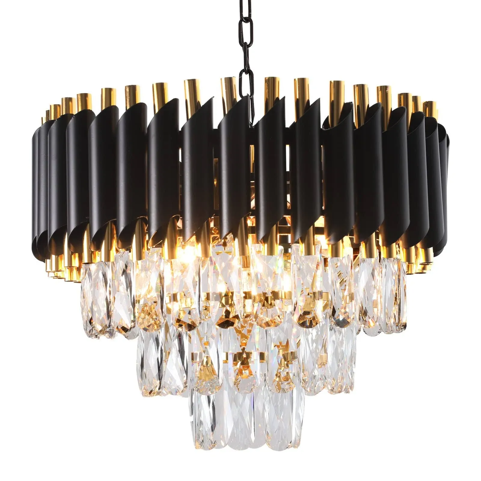 Modern 3-Tiers 5 Lights Black Round Chandelier Pendant Light Fixtures