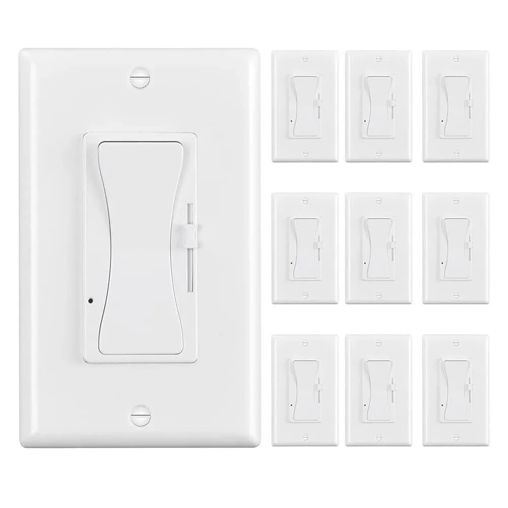 0-10V LED Dimmer Switch, Low Voltage Dimmer Switch for Dimmable LED Lights, CFL, Halogen and Incandescent Bulbs, Single-Pole or 3-Way, Wallplate Included, ETL Listed (White, 10 Pack)