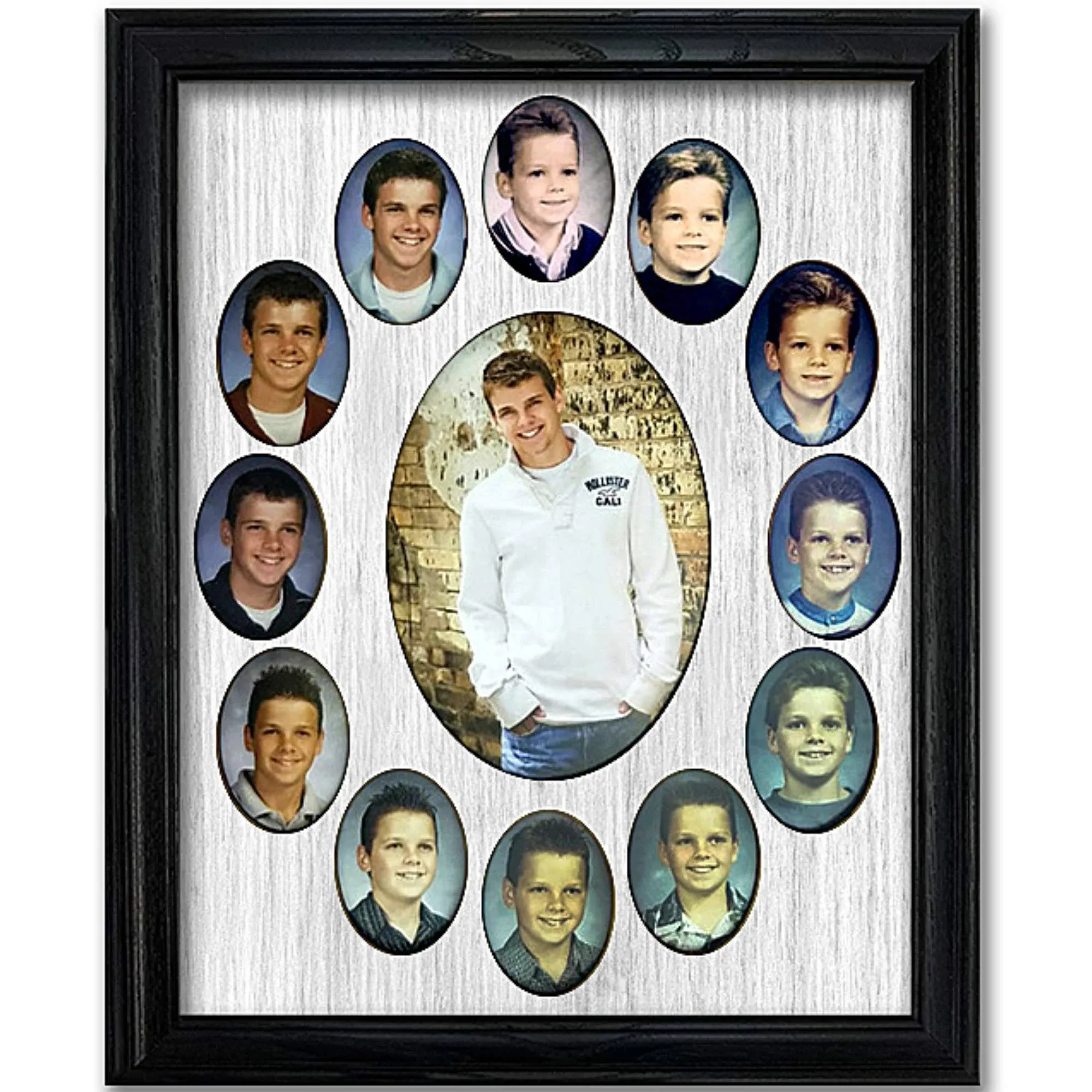 Northland School-Years Picture Frame - Oval Collage - Holds Twelve (12) 2" x 3" School Wallet Photos and 5" x 7" - Kindergarden to Graduation - Unfinished Frame, Unfinished Mat