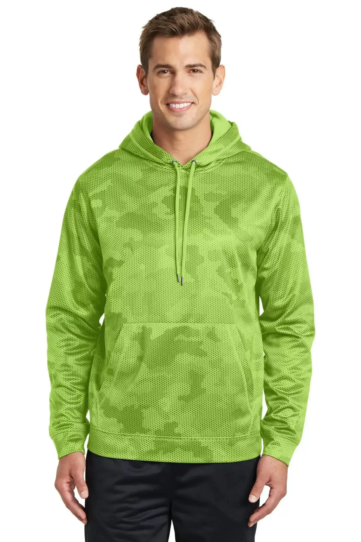 Sport-Tek ST240 Sport-Wick CamoHex Fleece Hooded Pullover - Lime Shock