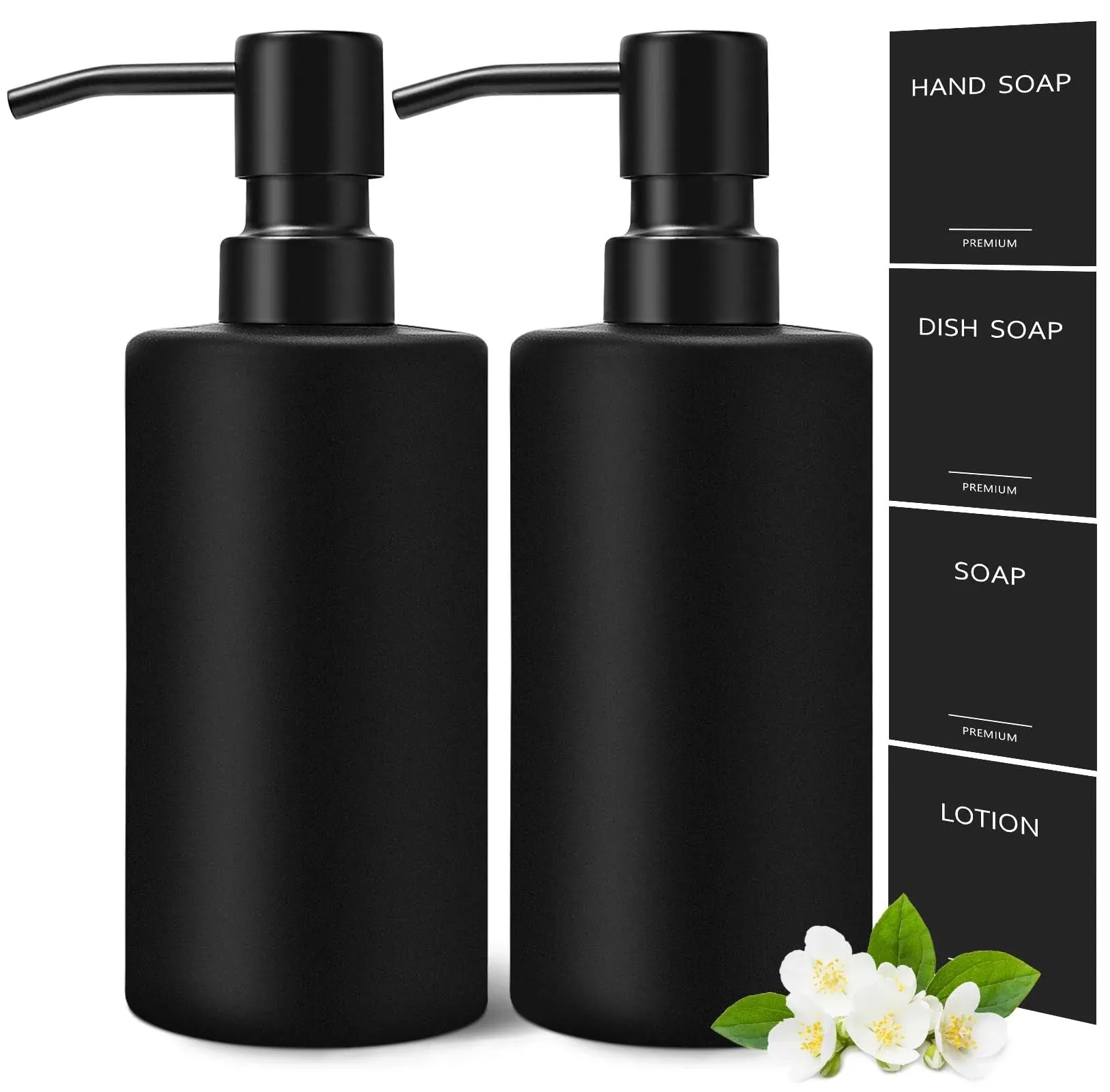 GM GMISUN GMISUN Black Soap Dispenser Hand Soap Dispenser Bathroom 2 Pack Hand and Dish Soap Dispenser Set for Kitchen 12oz Glass Liqui