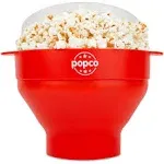 POPCO Microwave Popcorn Bowl - Silicone Popcorn Microwave Popper with Handles - Collapsible Popcorn Maker (2.3-Inch Collapsed Height) - Dishwasher Safe Popcorn Bowl for Family and Healthy Snacks - Red