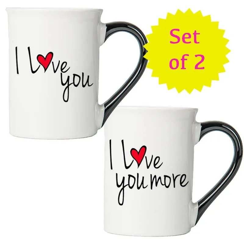 Cottage Creek I Love You, Love You More Coffee Mugs, Multicolored, Ceramic, 6" Set of Two Couples Mugs