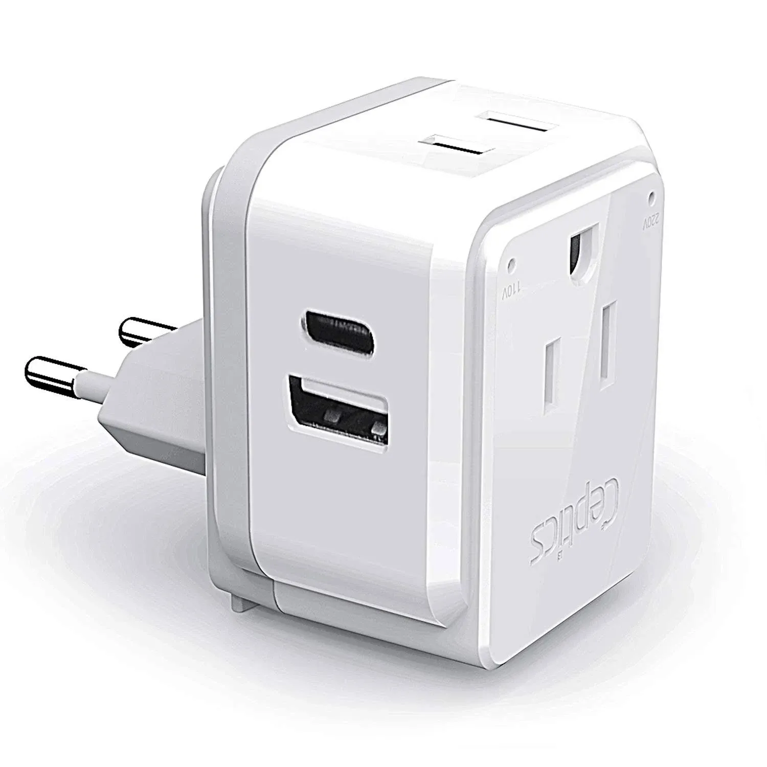 Ceptics UK, Ireland Power Adapter Travel, Safe Dual USB & USB-C 3.1A - 2 USA Socket - Compact & Powerful - Use in Hong Kong, England, Dubai, Saudi