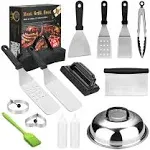 Etepehi Grill Accessories, Stainless Steel Grip Barbecue Accessories for Outdoor Camping, 15 Flat Top Griddle Accessories Kit with Spatula, Basting