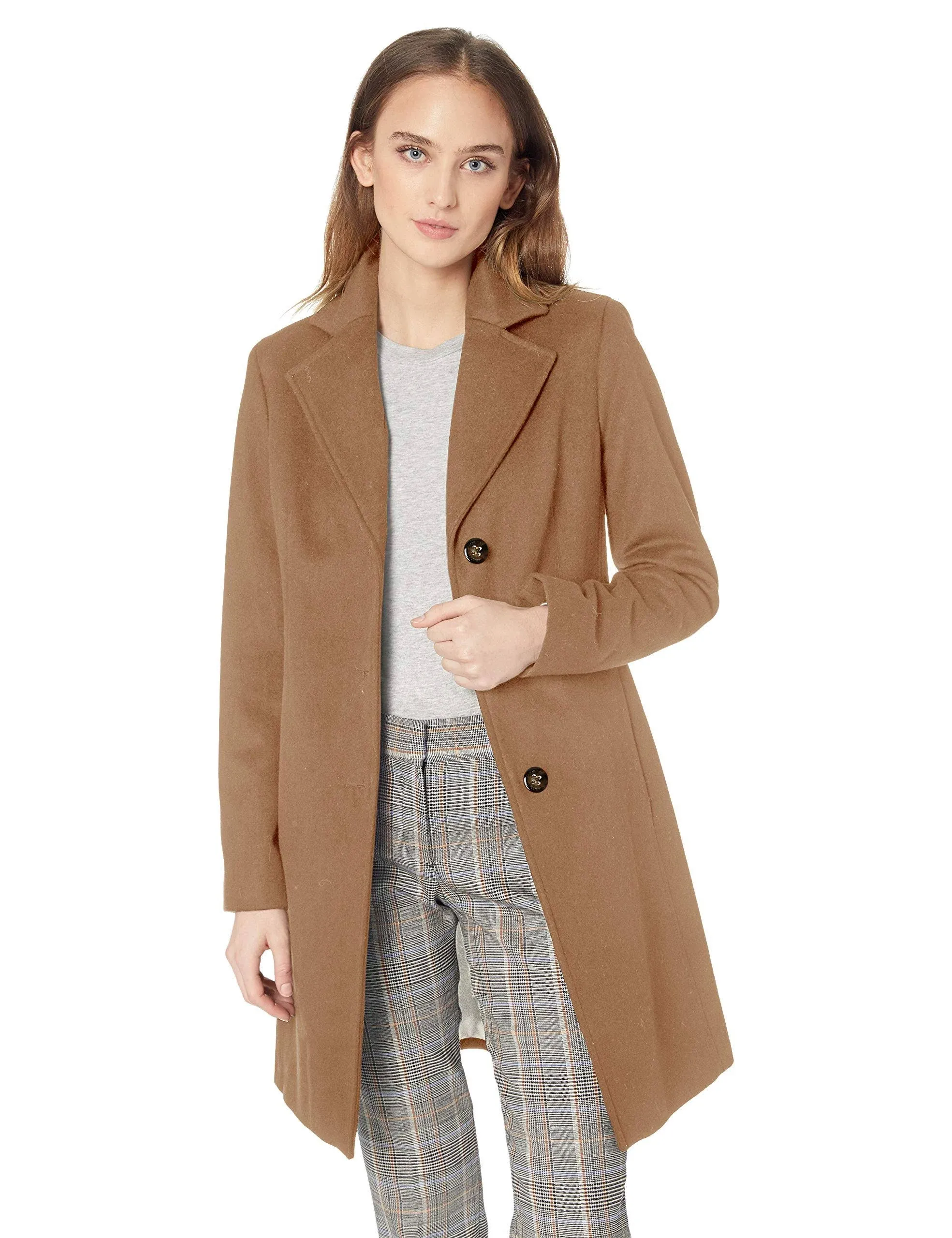 Calvin Klein Women's Long Wool-Blend Coat - Camel - Size 4