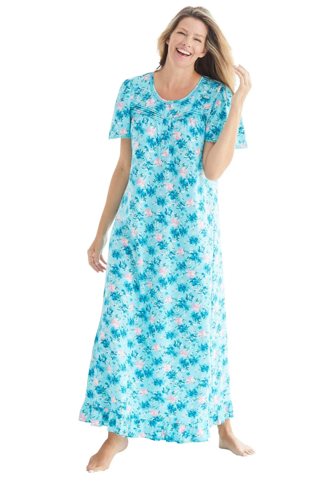 Plus Size Women's Long Floral Print Cotton Gown by Dreams & Co