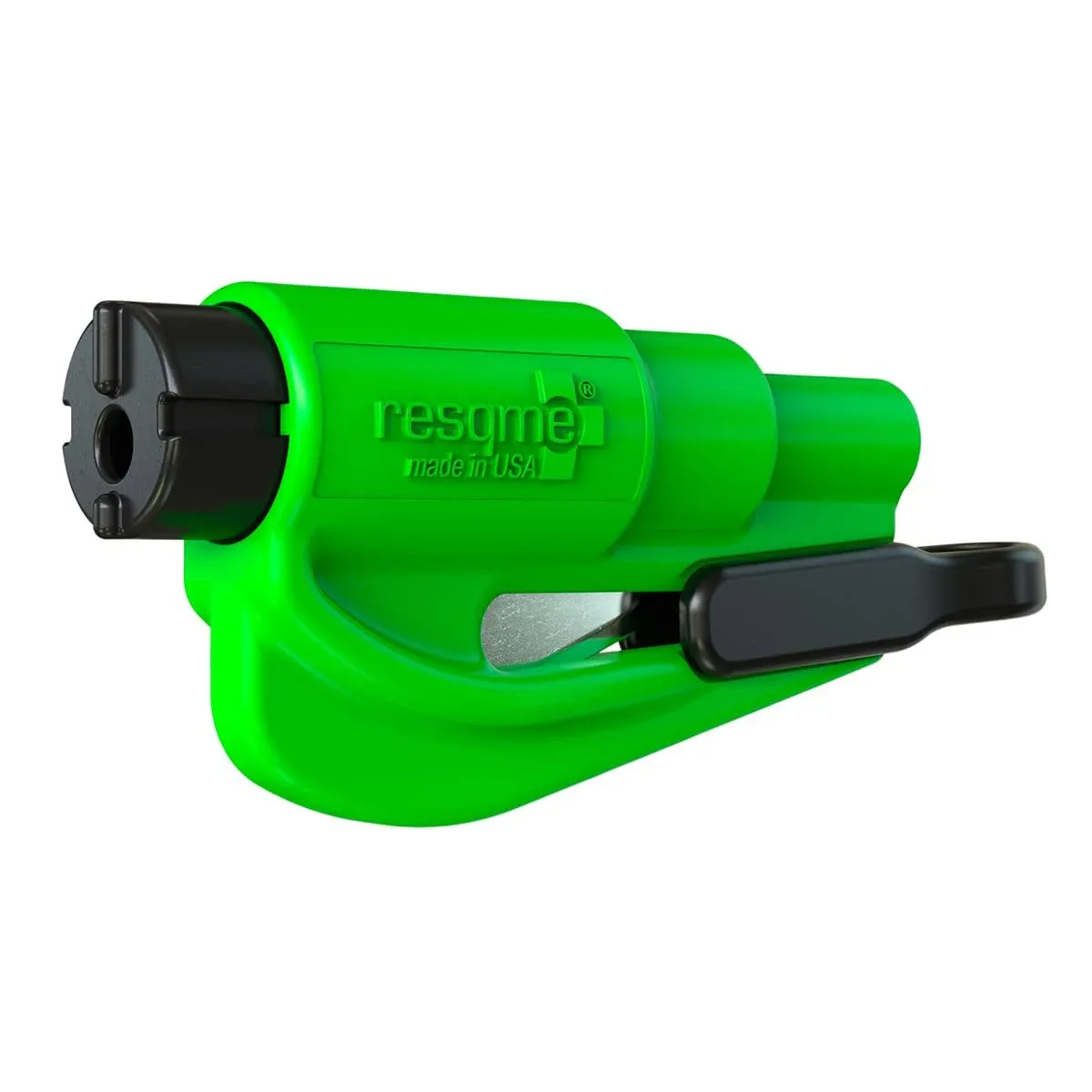 resqme The Original Emergency Keychain Car Escape Tool, 2-in-1 Seatbelt Cutter and Window Breaker, Made in USA, Lime Green- Compact Emergency Hammer