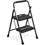 HBTower 2 Step Ladder, Folding Step Stool with Wide Anti-Slip Pedal, Sturdy Steel Ladder, Convenient Handgrip, Lightweight 500lbs Portable Steel