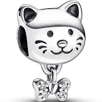 Authentic Pandora #792255C01 Pet Cat &amp; Bow Charm