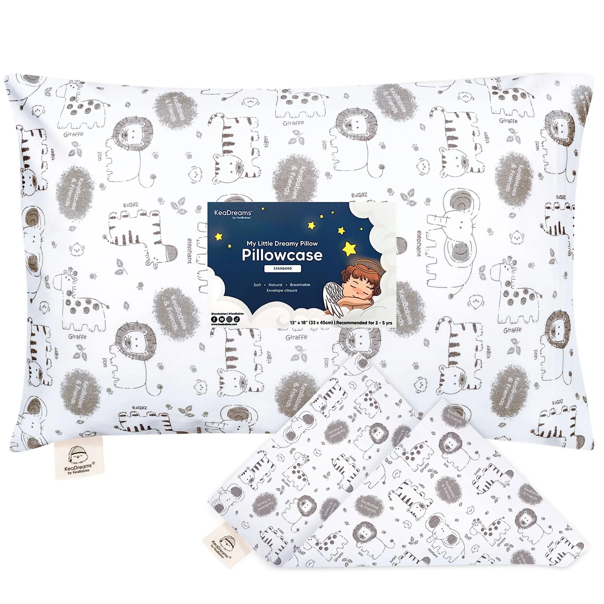 KeaBabies Toddler Pillowcase for 13X18 Pillow - Organic Toddler Pillow Case for Boy, Kids - 100% Natural Cotton Pillowcase for Miniature Sleepy Pillows - Pillow Sold Separately (KeaSafari)