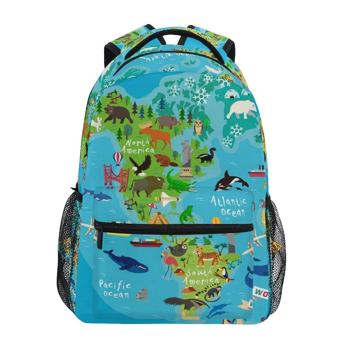 Animal World Map Backpack Bookbag for Boys Girls Elementary School 2021925