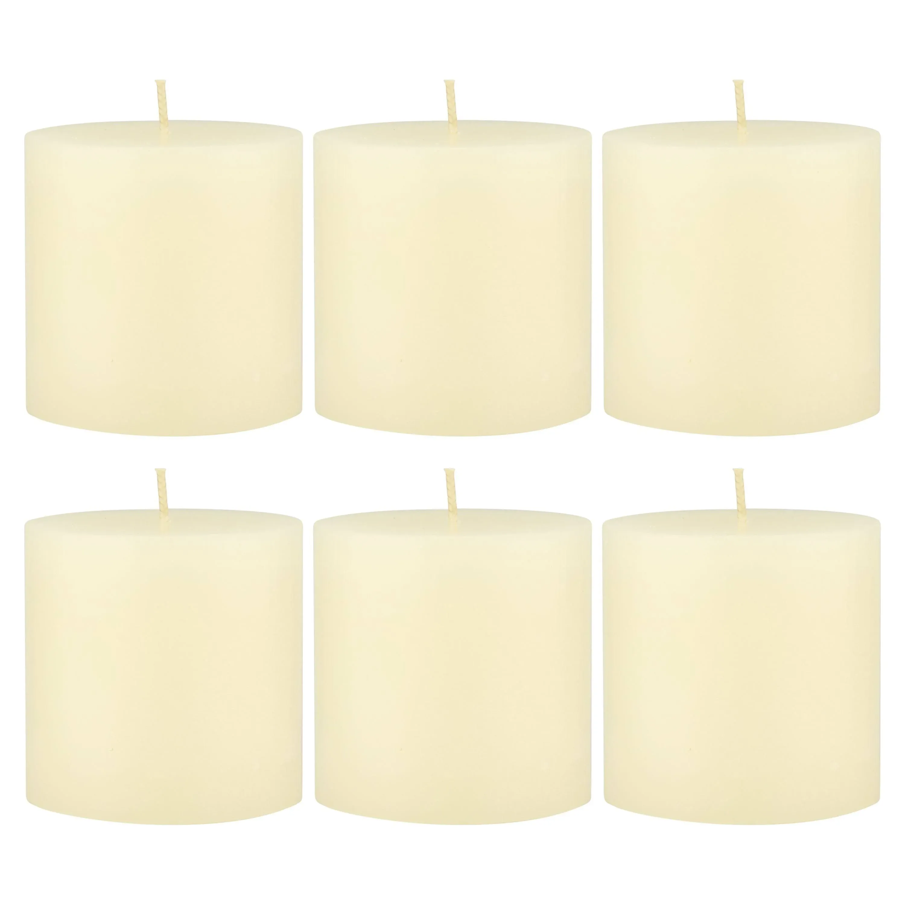 Stonebriar Tall 3 x 3 Inch 40 Hour Long Burning Unscented Wax Flat Top Pillar Candles, Ivory, 6 Pack