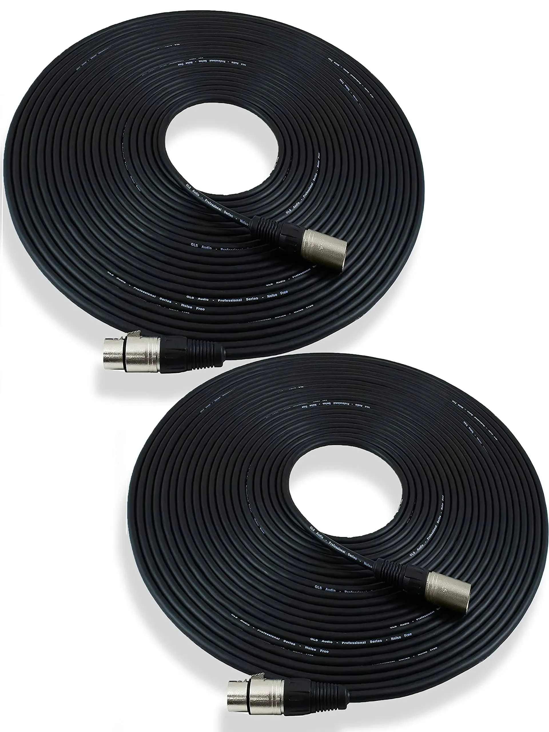 GLS Audio 50ft Mic Cable Patch Cords - XLR male to XLR Female Black Microphone Cables - 50 Balanced Mike Snake Cord - 2 Pack