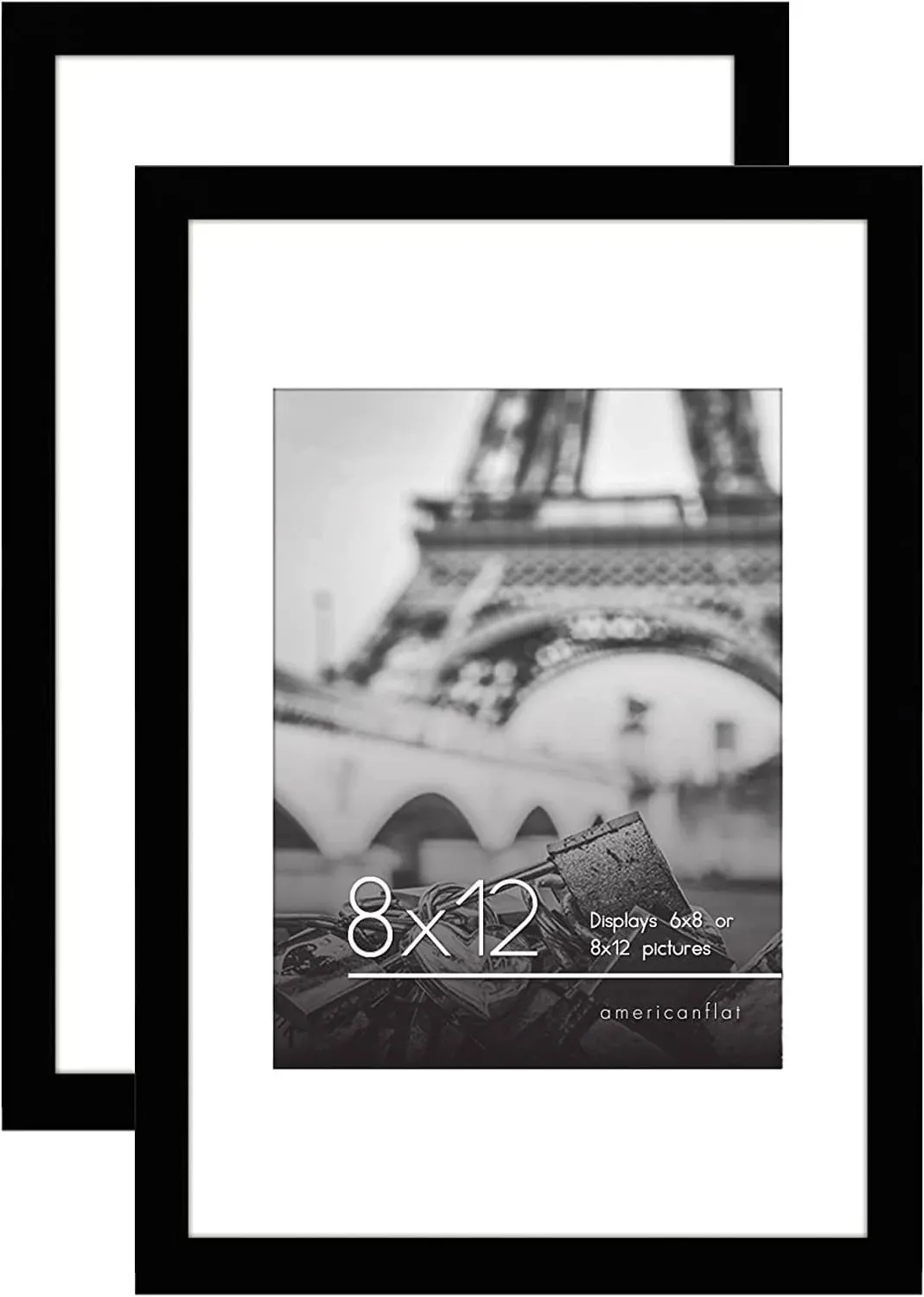 8x12 Picture Frame in Black - Set of 2 - Use as 6x8 Picture Frame with Mat or...