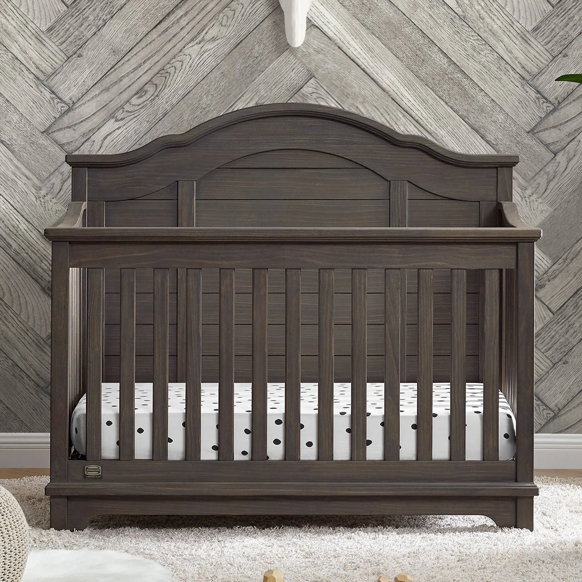 Delta Children Simmons Kids Asher 6-in-1 Convertible Crib with Toddler Rail, Rustic Mist