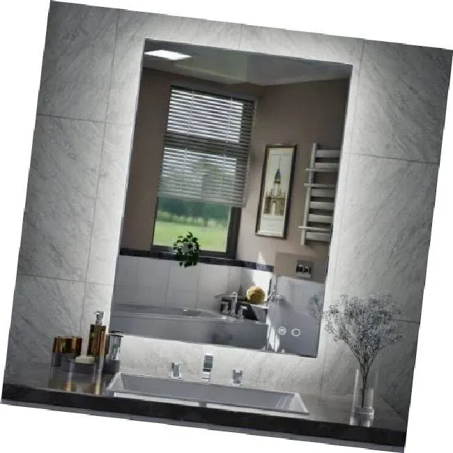 Keonjinn LED Bathroom Mirror with Lights Backlit Vanity Mirror Anti-Fog Lighted Bathroom Mirror Wall Mounted Dimmable