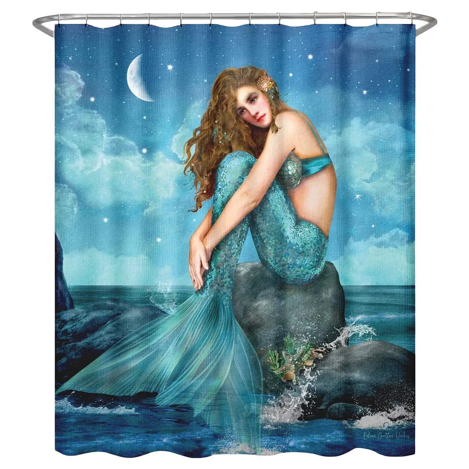 NEW ELC Twinkling Stars Fantasy Mermaid Print Polyester Cloth Shower Curtains