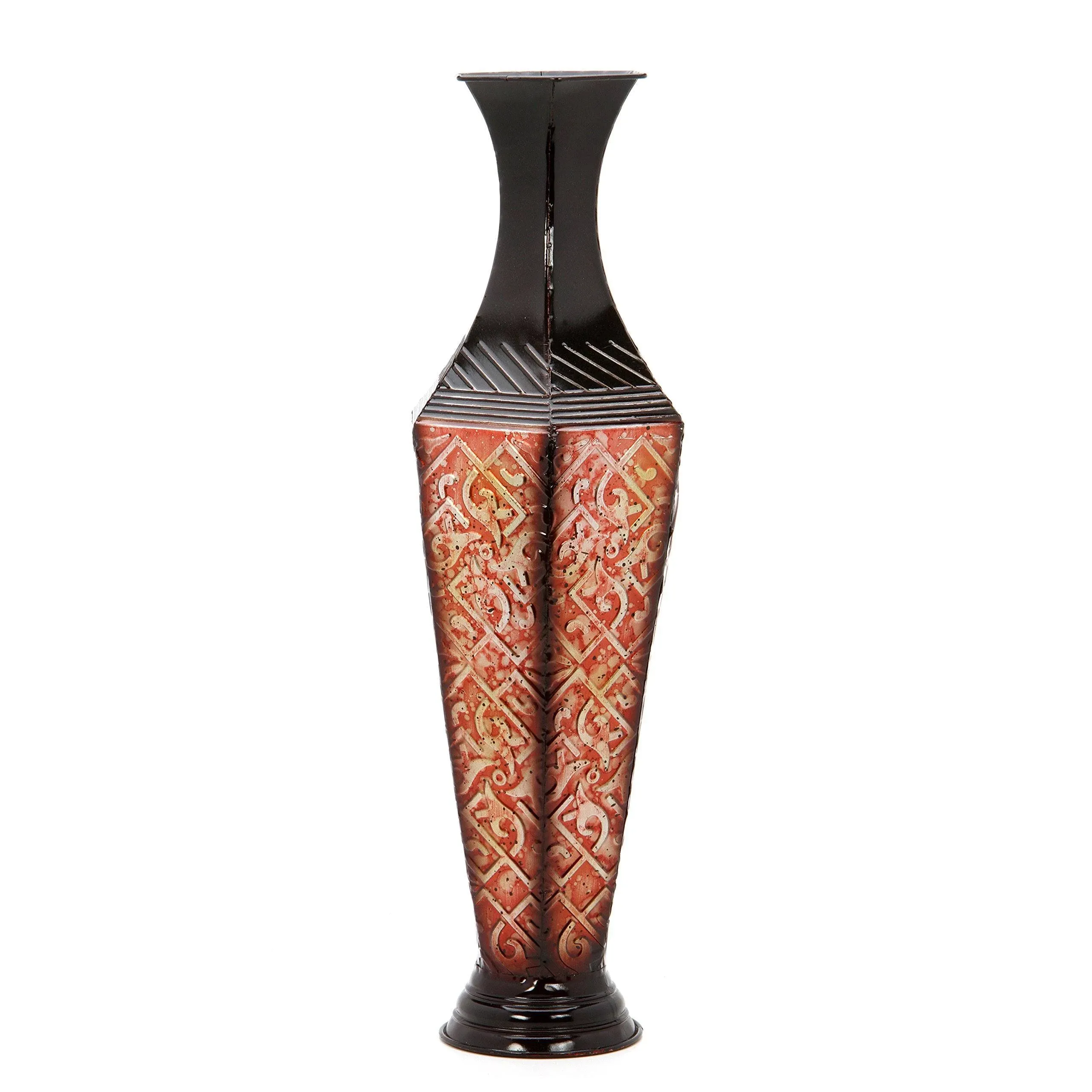 Hosley's Decorative Red/Black Embossed Metal Tall Floor Vase, 23.5" High. Ideal Gift for Weddings, Party, Spa, Reiki, Meditation