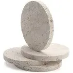 Travertine Stone Coasters for Drinks Round Set of 4 Modern Marble Coaster for Home Office